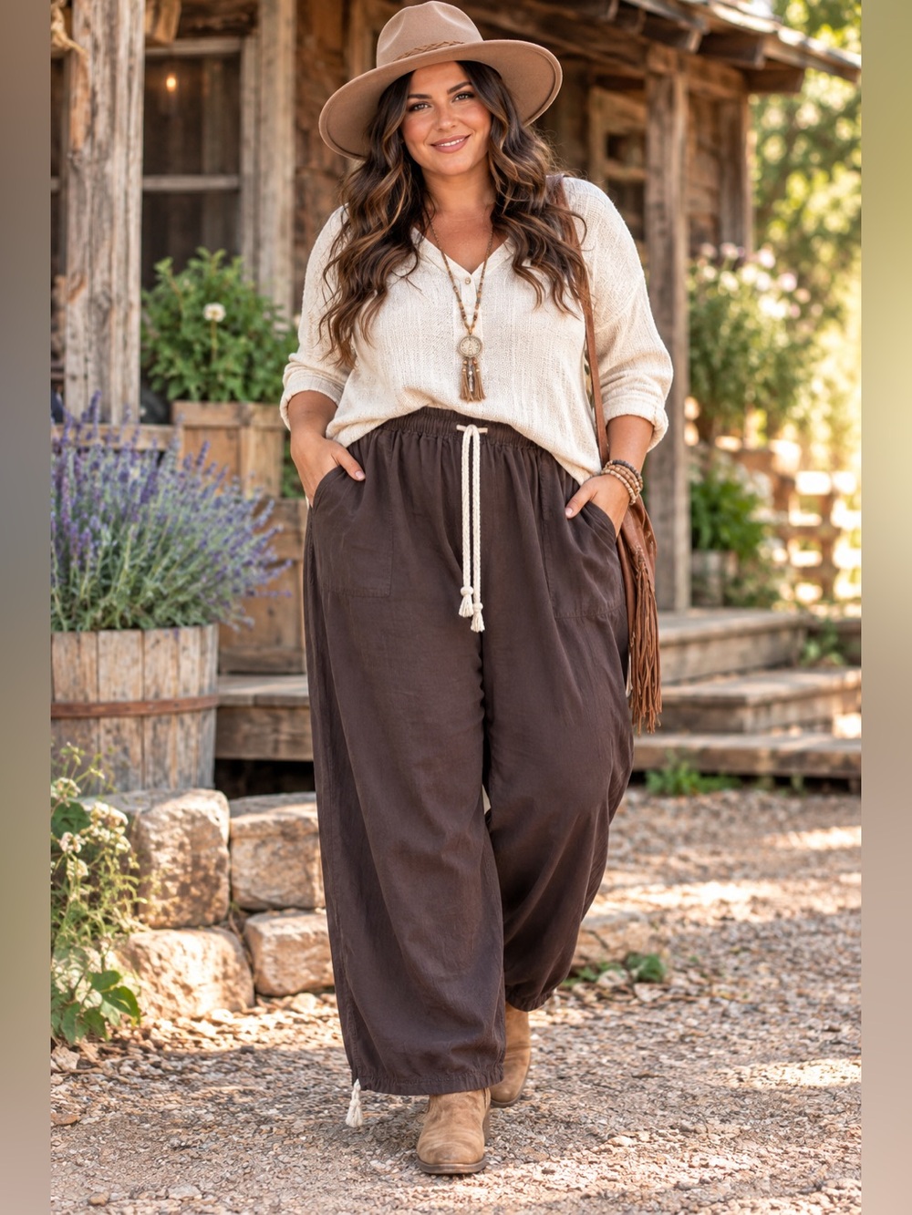 Candy Husky Chocolate Brown Wide-Leg Drawstring Pants | XXXL
